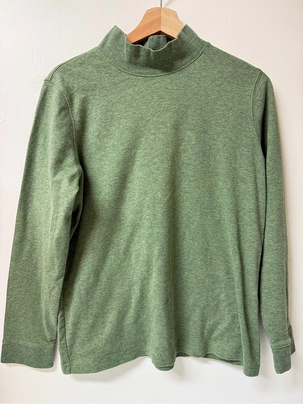 L.L. Bean Women’s L 100% Cotton Mock Neck Long Sleeve Top Green